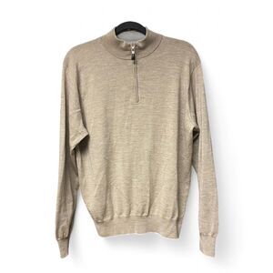 Peter Milar Cream tan merino wool quarter zip sweater size L